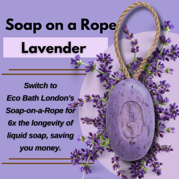 Eco Bath London Eco Bath London Lavender Soap On A Rope 220g - Luxurious And Eco Friendly Relaxing Body Wash Bar With Shea Butter