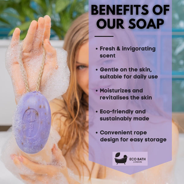 Eco Bath London Eco Bath London Lavender Soap On A Rope 220g - Luxurious And Eco Friendly Relaxing Body Wash Bar With Shea Butter