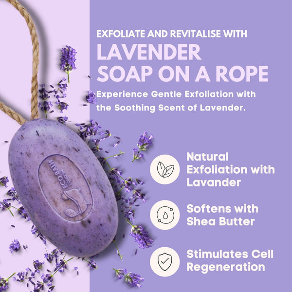 Eco Bath London Eco Bath London Lavender Soap On A Rope 220g - Luxurious And Eco Friendly Relaxing Body Wash Bar With Shea Butter