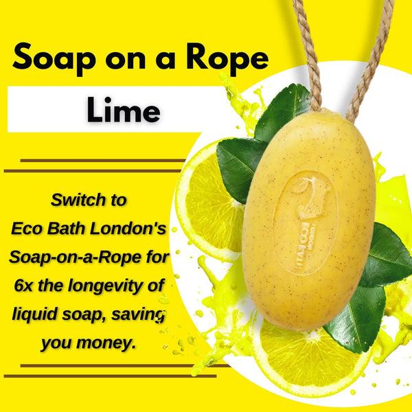 Eco Bath London Eco Bath London Lime Soap On A Rope 220g - Luxury Eco-Friendly Lime Soap Refreshing Body Wash Bar With Shea Butter