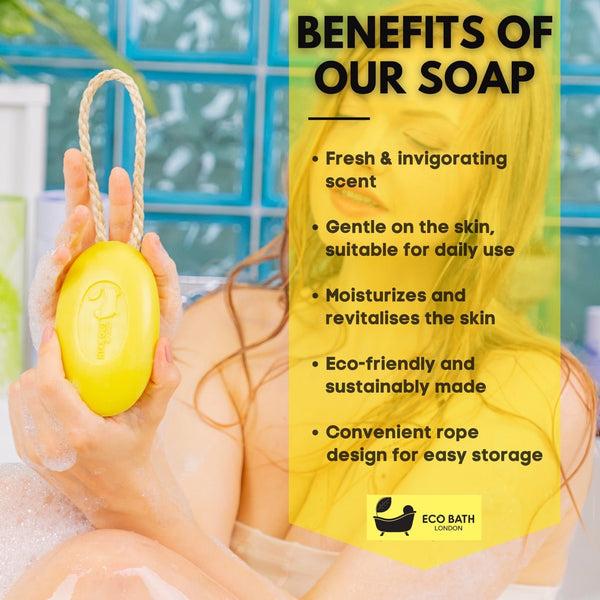 Eco Bath London Eco Bath London Lime Soap On A Rope 220g - Luxury Eco-Friendly Lime Soap Refreshing Body Wash Bar With Shea Butter