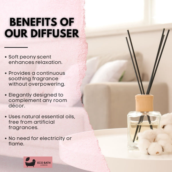 Eco Bath London Eco Bath London Peony Reed Diffuser - Beautiful Bouquet Of Peonies Fragrance Intensive Fresh & Long Lasting Room Diffuser 100ml (3.38 Fl.Oz)