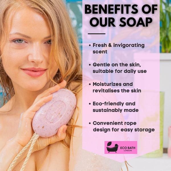 Eco Bath London Eco Bath London Rose Soap On A Rope 220g - Luxurious And Eco Friendly Body Wash Bar With Shea Butter
