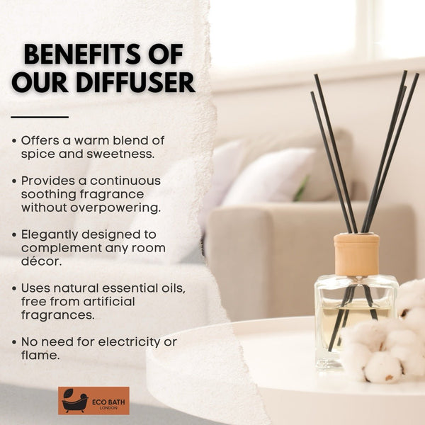 Eco Bath London Eco Bath London Vanilla Cinnamon Reed Diffuser - Luxurious Herbal Scent Of Cinnamon And Vanilla Long Lasting Room Diffuser 100ml (3.38 Fl.Oz)