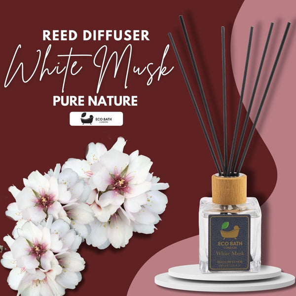 Eco Bath London Eco Bath London White Musk Reed Diffuser - Fresh And Sweet Fruits Scented Room Diffuser With Lemon Mandarin Green Pear And Bergamot 100ml (3.38 Fl.Oz)
