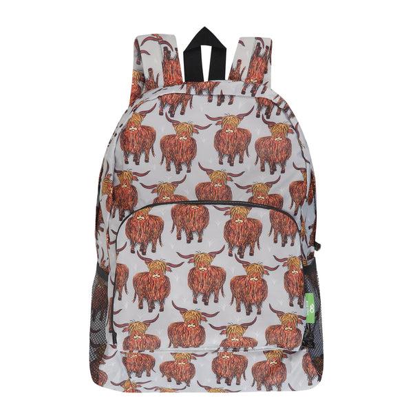 eco chic Eco Chic Lightweight Foldable Backpack Highland Cow
