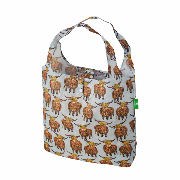 eco chic Eco Chic Lightweight Foldable Reusable Shopping Bag Highland Cow