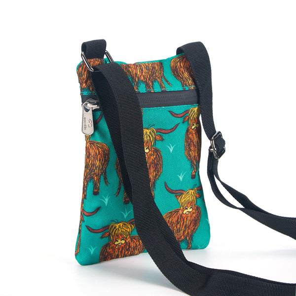 Eco Chic Eco Chic Recycled Canvas Crossbody Phone Bag - Highland Cow