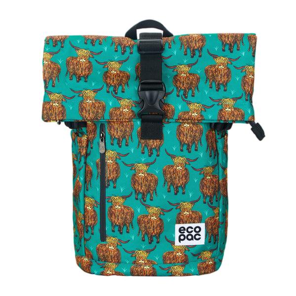 eco chic Eco Chic Recycled Canvas Rollup Backpack - Highland Cow