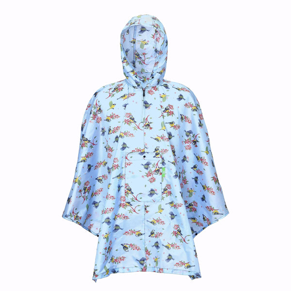 eco chic Eco Chic Waterproof Foldable Adult Poncho Blue Tits