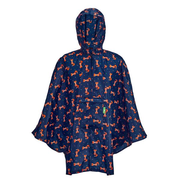 eco chic Eco Chic Waterproof Foldable Adult Poncho Foxes