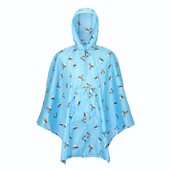 eco chic Eco Chic Waterproof Foldable Adult Poncho Multi Puffin