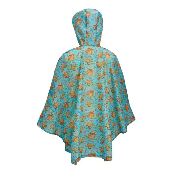 Eco Chic Eco Chic Waterproof Foldable Adult Poncho Sea Turtles