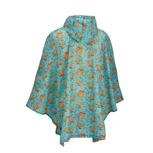 Eco Chic Eco Chic Waterproof Foldable Adult Poncho Sea Turtles