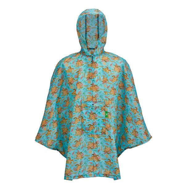 eco chic Eco Chic Waterproof Foldable Adult Poncho Sea Turtles
