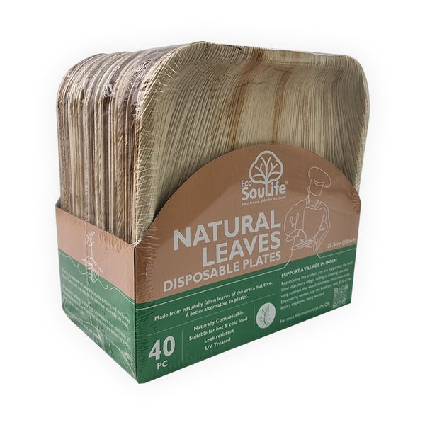 Ecosoulife Areca Nut Leaf Large Square Plate 40PC