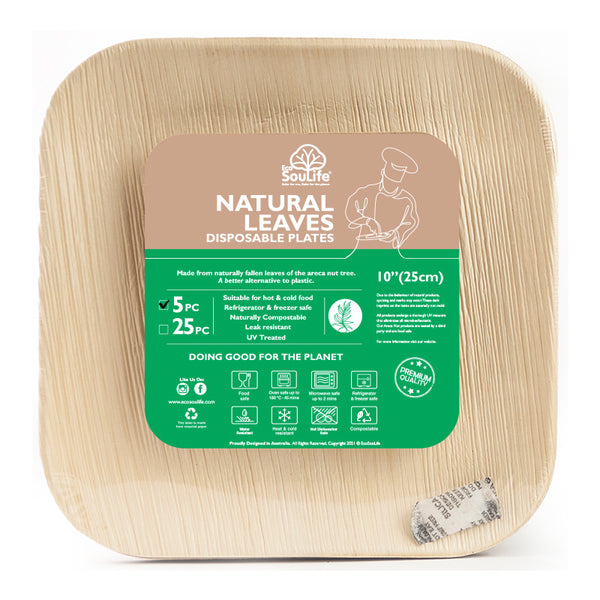 ecosoulife Areca Nut Leaf Large Square Plate 5PC