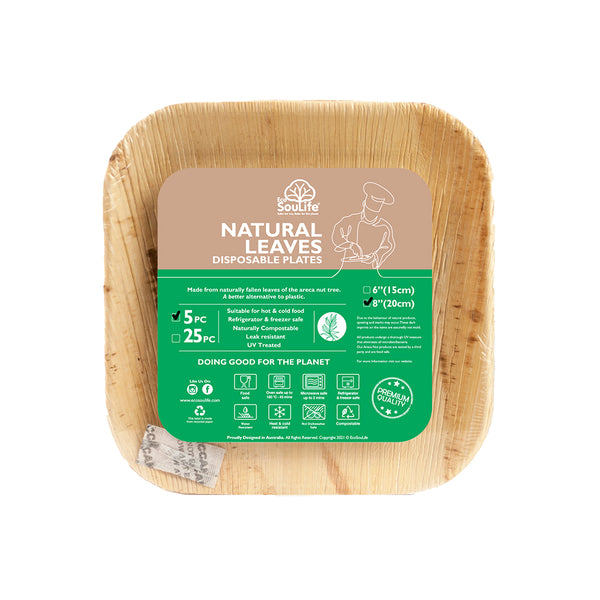 ecosoulife Areca Nut Leaf Medium Square Plate 5PC