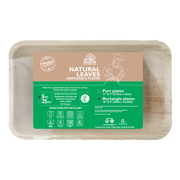 ecosoulife Areca Nut Leaf Rectangular Plate 5PC