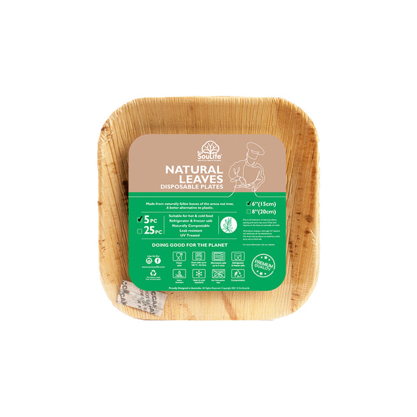 ecosoulife Areca Nut Leaf Small Square Plate 5PC