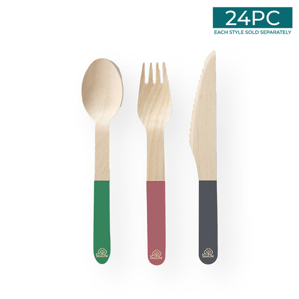Ecosoulife Wooden Coloured Cutlery 24PC Set