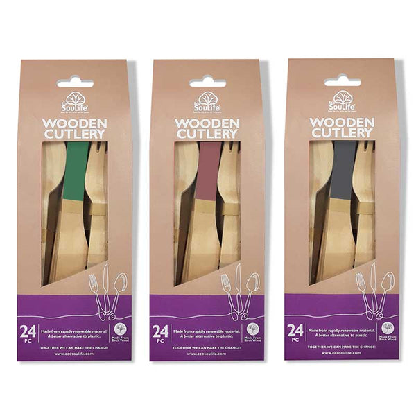 Ecosoulife Wooden Coloured Cutlery 24PC Set