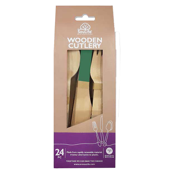 Ecosoulife Wooden Coloured Cutlery 24PC Set