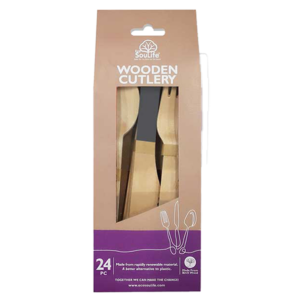 ecosoulife Wooden Coloured Cutlery 24PC Set