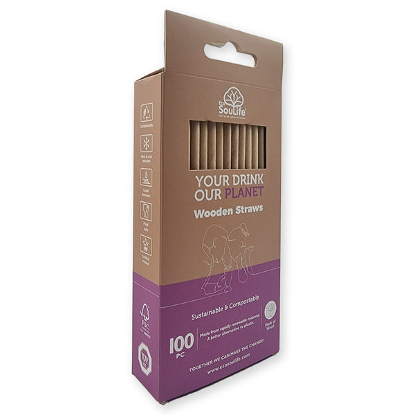 Ecosoulife Wooden Straws 100PC