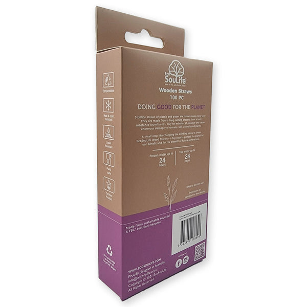 Ecosoulife Wooden Straws 100PC