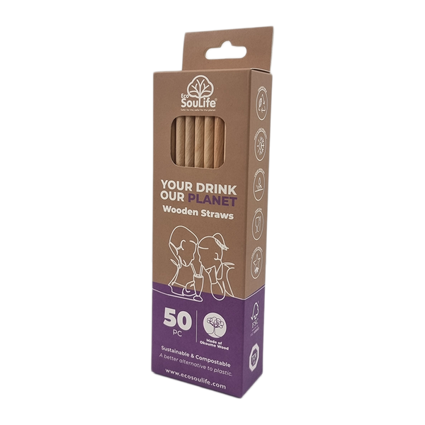 Ecosoulife Wooden Straws 50PC