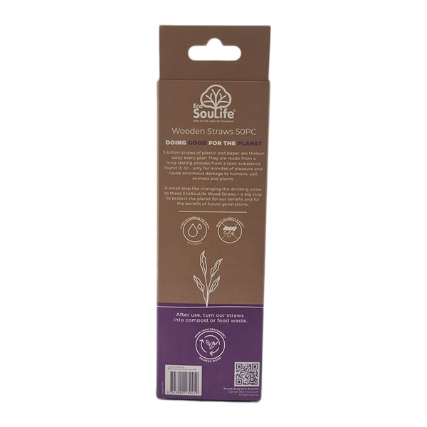 Ecosoulife Wooden Straws 50PC