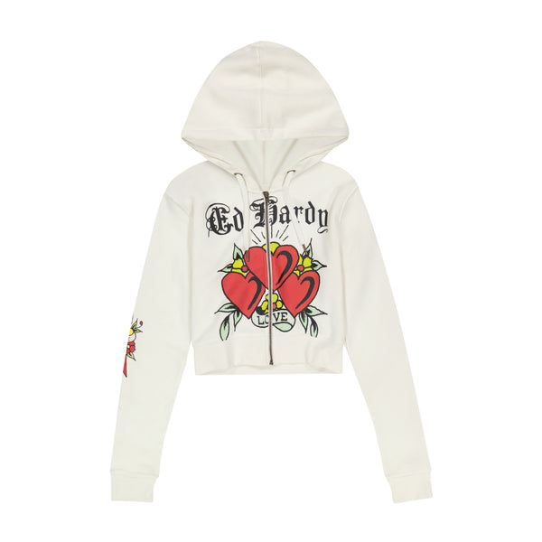ed hardy 3 Hearts Cropped Hoodie