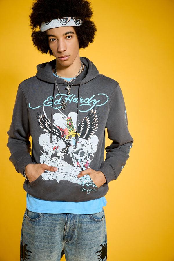 Ed Hardy 77 Eagle Fleece Pullover Hoodie