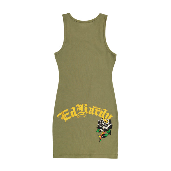 Ed Hardy Black Rose Rib Tank Dress