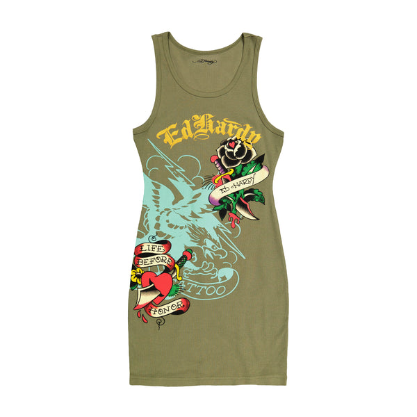 ed hardy Black Rose Rib Tank Dress