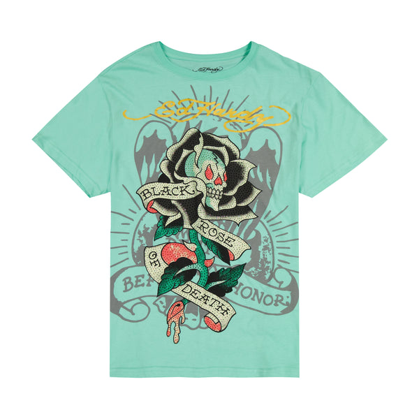 ed hardy Black Rose Throwback Rhinestone Tee