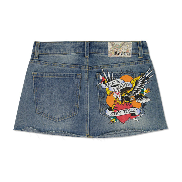 Ed Hardy Brave Eagle Mini Denim Skirt