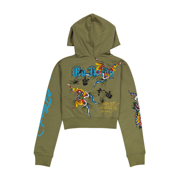 Ed Hardy Butterflies Cropped Hoodie