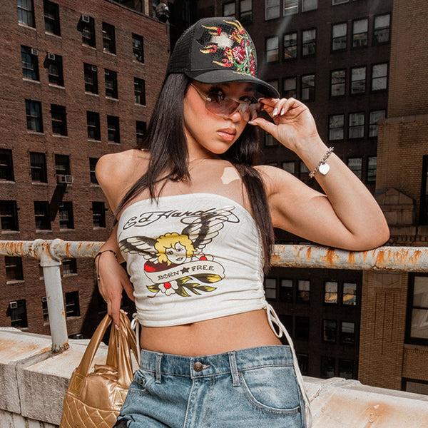 Ed Hardy Cherubs Gathered Tube Top