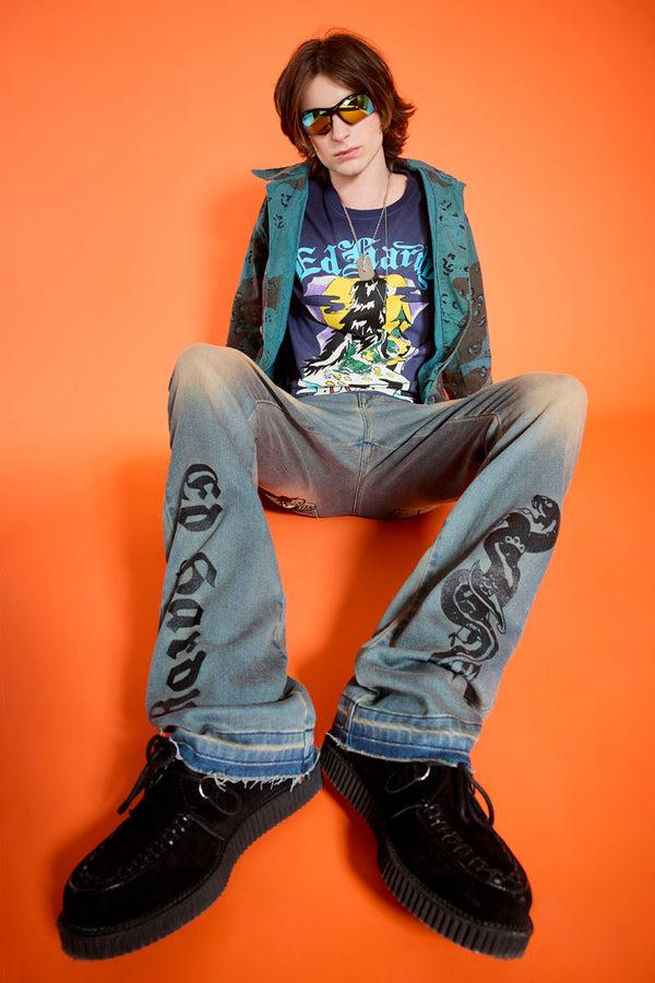 Ed Hardy Cobra Flame Stacked Boot Jean