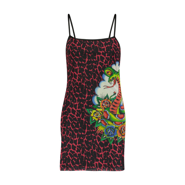 ed hardy Cobra Roses Mesh Dress
