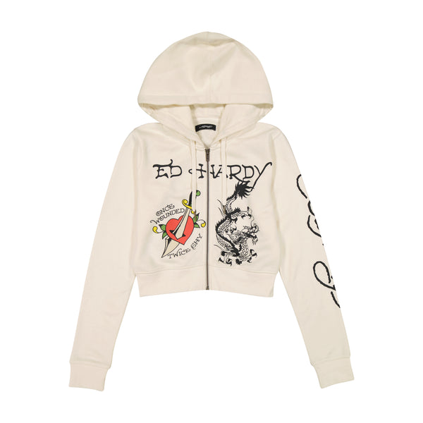 ed hardy Dagger Heart Cropped Hoodie