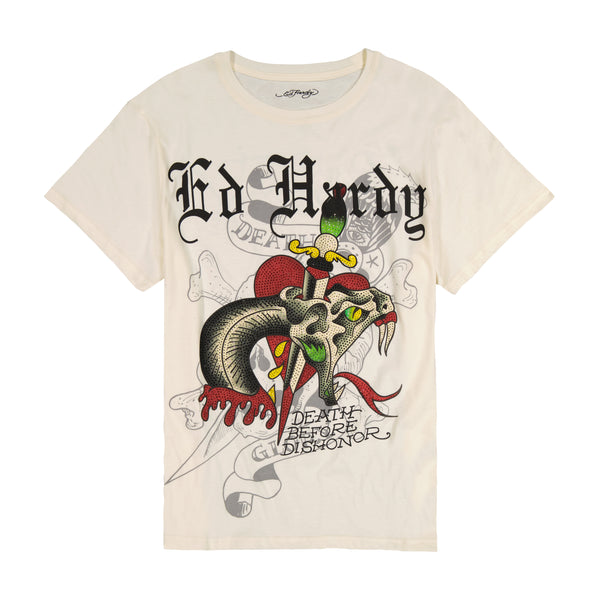 ed hardy Dagger Snake Throwback Rhinestone Tee