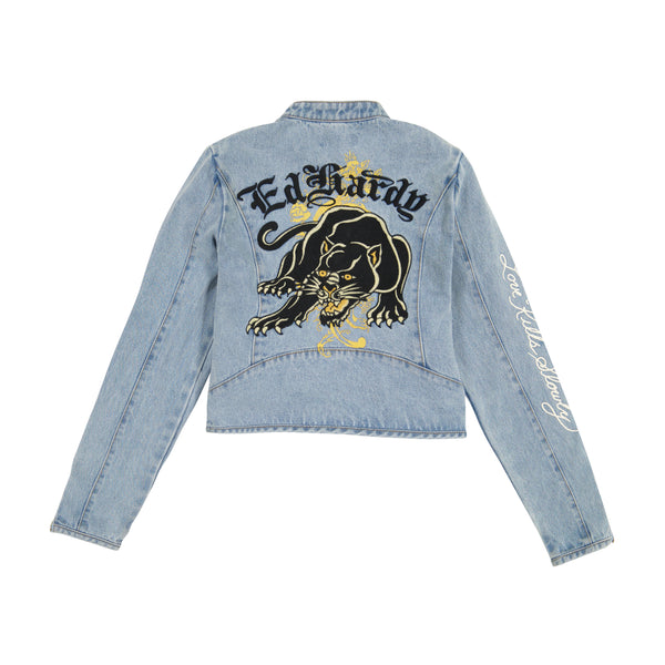 Ed Hardy Dragon Panther Denim Moto Jacket