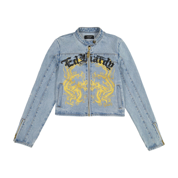 ed hardy Dragon Panther Denim Moto Jacket