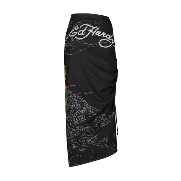 Ed Hardy Dragon Print Mesh Maxi Skirt