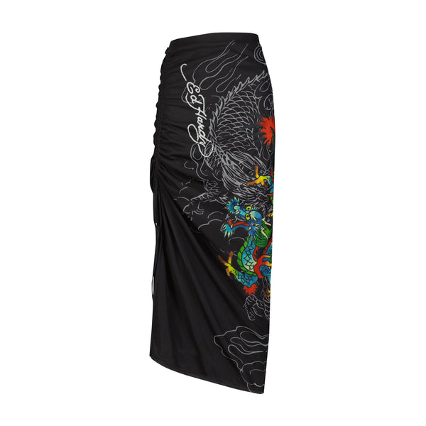 ed hardy Dragon Print Mesh Maxi Skirt