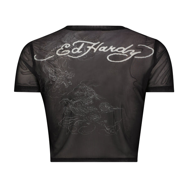 Ed Hardy Dragon Print Mesh Shirt