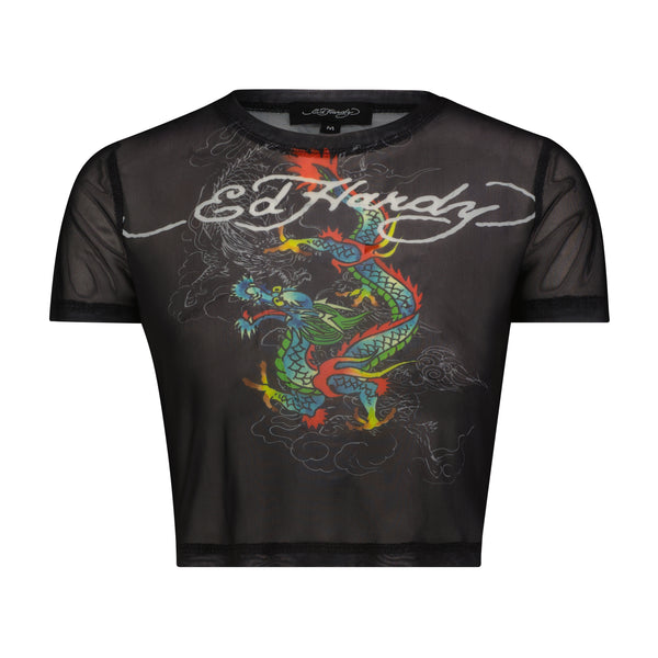 ed hardy Dragon Print Mesh Shirt